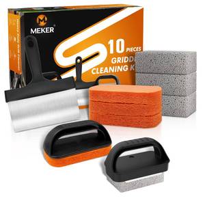 lot 19292 image: MEKER Griddle Cleaning Kit for Blackstone, Flat Top Grill Cleaning Kit with Grill Stone, Upgraded Scouring Pads & Griddle Scraper & Brush with Handle - Easy to Remove Stain (10 PCS)