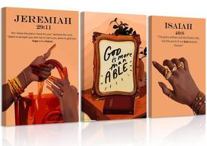 lot 19297 image: KBIERQN 3Pcs Trendy Black Girl Canvas Wall Art Christian Black Woman Poster Prints Fashion African American Female Pictures Scripture Jeremiah 2911 Isaiah 408 Religious Wall Decor 12x16In Framed