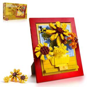 lot 19300 image: BULUOBANG Sunflowers Building Blocks Set, Sunflower Botanical Wall Art Building Toy for Home Office Decor, Christmas Birthday Presents for Lover Women 14 Girls Boys Adults 454PCS