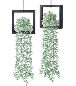 lot 19308 image: FancyPlus 2 Pack Fake Plants Hanging with 7.8 Wooden Frame, Natural Wood
