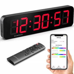 lot 19330 image: SERPHIX 15.2 Large Digital Wall Clock with Seconds, App & Remote Control, Customizable RGB Colors, Alarms, Stopwatch, Countdown, Timer Clock for Home Gym Living Room Office Garage Decor