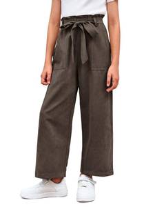 lot 20104 image: Meikulo Girls Paper Bag Wide Leg Pants Kids Fashion High Waisted Elastic Waist Trousers with Pockets 7-14 Years Coffee (10-12 Y)