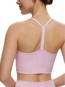 lot 20121 image: NANJI Seamless Sports Bra for Women - Padded Racerback Y Bra Low Impact Removable Pad for Fitness Gym Yoga Workout Top (Large, Pink)