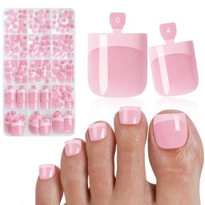 lot 20127 image: Bellelfin French Press On Toenails For Women with Nail Adhesive Tabs, 150 Pcs Pink French Tip Toe Nail Press Ons, Short Square Toenail Press On, 15 Sizes Full Cover Acrylic Fake Toe Nails