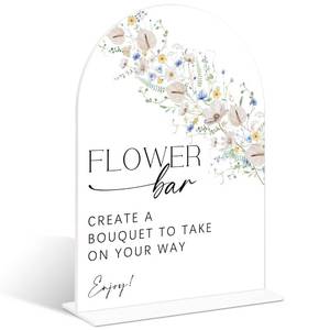 lot 20174 image: Flower Bar Sign Arch Acrylic Wedding Sign, Wild Flower Bridal Shower Decorations, 6x8 Boho Floral Table Signs for Wedding Reception Bachelorette Engagement Party Supplies