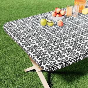 lot 20198 image: misaya Rectangle Vinyl Table Cloth, Elastic Fitted Flannel Backed Tablecloth, 100% Waterproof Plastic Table Cover Fits 5 Foot Folding Tables for Picnic, Camping, Outdoor (Black, 30 x 60)