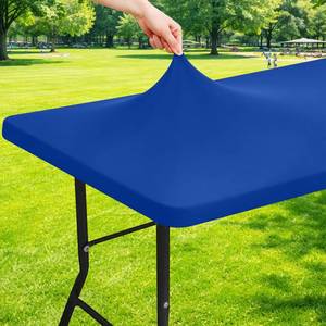 lot 20214 image: Moosfor Spandex 8 Foot Rectangle Table Cloth, Elastic Fitted Tablecloths for Picnic, Stretch Washable Patio Table Cover for Outdoor, Camping, Banquet and Parties (Blue, 30x96)