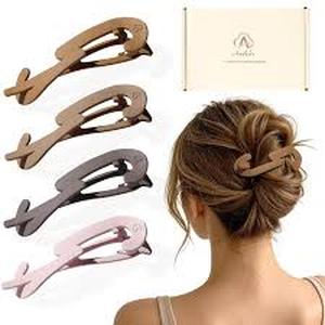 lot 6401 image: Amlandi Large Twist Hair Clip Pink Brown Khaki 4 Piece Set X004Y5JIEF