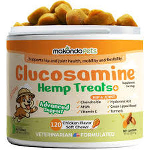 lot 8122 image: Makondo Pets Glucosamine Hemp Treats Hip & Joint 120 Chicken Flavor Soft Chews