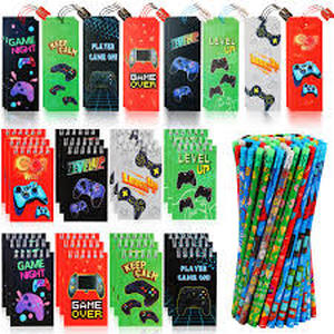 lot 14033 image: Kolewo4ever 148-Piece Video Game Theme Stationery Set 100 Pcs Game Pencils, 24 Pcs Mini Spiral Notepad Memo Pads, 24 Pcs Metal Charms Bookmarks