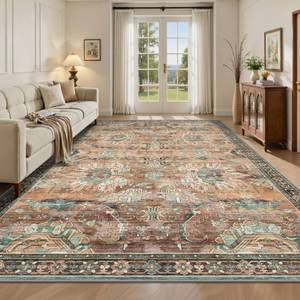 lot 1786 image: Yarooge 5x7 Area Rugs, Vintage Retro Soft Washable Rug, Non-Slip Low Pile Rugs for Living Room, Bedroom, Dining Room, Stain Resistant Home Decor Rug (Vintage OrangeBrick)