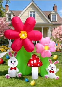 lot 1794 image: 6FT Easter Inflatable Outdoor Decorations, Lighted Bunny Blow Up Yard Decoration with Built-in LED Lights, Spring Flower Mushroom Inflatable Outdoor for Lawn Garden Easter Decor (Spring Inflatable)