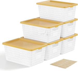 lot 1795 image: NUMIFUN Plastic Storage Bins with Latching Lids � Stackable Storage Baskets with Lids for Pantry, Closet, Bedroom and Shelves  Durable Organization Boxes for Home,Office and Classroom, 6 Pack, White