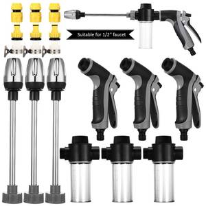 lot 1823 image: LemonRoad 3 Pcs Pressure Washer Gun Foam Cannon with Dual Connector Accessory, Car Wash Foam Gun Kit Compatible with Water Hose and Faucet, 12 in Quick Connector, 360° Rotating for Three Spray Modes