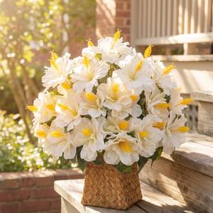 lot 1829 image: FineCheer 12 Bundles Artificial Hibiscus Flowers for Outdoor Decoration Fake Tropical Flowers UV Resistant Faux Silk Planter for Outside Porch Spring Front Door Decor (White)