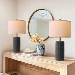 PoKat 23in Matte-Textured Ceramic Table Lamps Set of 2 for Bedroom, Stone-Like Modern Bedside Lamps for Night Stands, Farmhouse Nightstand Table Lamps Decor for Living Room End Table Black