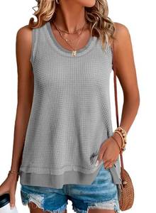 lot 2057 image: BLENCOT Womenfts Casual Waffle Knit Tank Tops Summer Sleeveless Tunic Flowy Loose Tunic Shirts Philippine Gray M