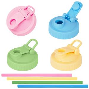 lot 2065 image: Regular Mouth Mason Jar Pour Spout Lid, 4Pack 70mm2.75in Mason Jar Drinking Lids with Silicon Straws, Colorful Plastic Pitcher Flip Cap Airtight Canning Lids - Leak-Proof and Easy Pouring Spout