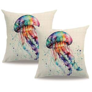 lot 2074 image: 7COLORROOM Sea Pillow Covers 18x18 Inch Ocean Animals Sea Jellyfish Cushion Case Coastal Beach Theme Farmhouse Summer Decoration 2Pack Square Pillowcase for Patio Couch Sofa Case (Purpule)