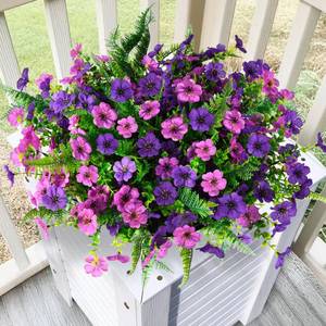 lot 2090 image: Artificial Flowers for Outdoors, 12 Bundles Multicolor Silk Fake Flower with Ferns for Spring Summer Decoration, UV Resistant Artificial Outdoor Faux Plants for Home Planter Porch Patio Yard Decor