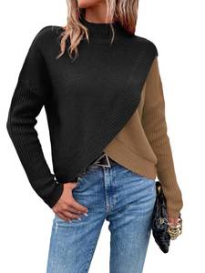 lot 2096 image: Verdusa Womenfts Color Block Sweater Mock Neck Long Sleeve Drop Shoulder Knitted Pullovers Multicolor X-Large