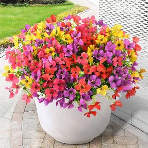 lot 2098 image: Homsunny Artificial Fake Flowers Plants for Outdoors - 12 Bundles Fake Plants Faux Silk Flowers Outside, UV Resistant for Planter Front, Porch, Garden, Patio, Spring Summer Decor