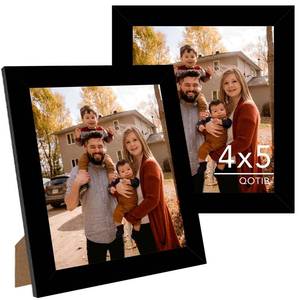 lot 2100 image: QOTIB 2 Packs 4x5 Picture Frame Black, Engineered Wood 4 x 5 Photo Frame, 4 by 5 Photo Poster Frame for Wall Hanging and Tabletop Set of 2, Black
