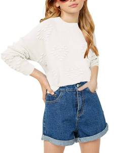 lot 2122 image: Haloumoning Girls Cute Heart Love Print Sweater Tops Oversized Crew Neck Dot Ball Knitted Valentine Pullover 5-14 Years White