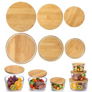 lot 2132 image: Enhon 6 Pack Replacement Wooden Lids Compatible with Pyrex 7200, 7201, 7402 Bowls and Compatible with Anchor Hocking 2, 4, 7 Cup Glass Containers, Airtight Sustainable Bamboo Lids for Glass Cups
