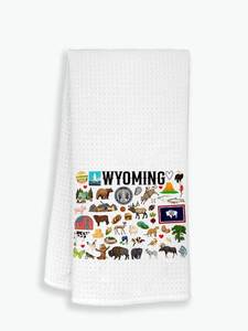 lot 2145 image: Moonlit93 Wyoming State Map Kitchen Towel, U.S. State Souvenir Tea Towel, Multi-Purpose Towel, Soft and Absorbent Kitchen Towel, Towel for Wyoming Lovers, Travel Wyoming Souvenir