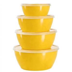 lot 2151 image: SCWBOEII 4-Piece Classic Plastic Prep Bowls with Lids, Nesting Plastic Small Mixing Bowl Set for Mixing, Baking, Prepping, Cooking and Serving Food, Microwave and Dishwasher Safe (Yellow)