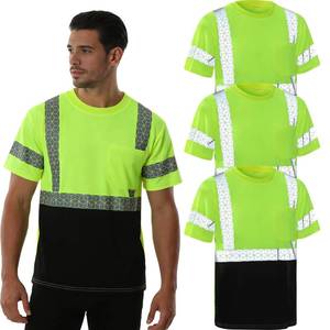 lot 4125 image: Wuple Hi Vis Shirts for Men, Class 2 High Visibility Shirts Quick Dry with Pocket, Reflective Work Shirts for Men Construction YellowBlack M
