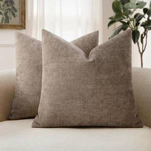 lot 4136 image: MIULEE Pack of 2 Decorative Throw Pillow Covers Soft Chenille Throw Pillows Solid Textured Cushion Covers for Couch Sofa Bedroom Living Room 22x22 Inch,Light Taupe