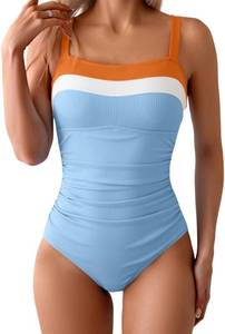 lot 4140 image: Aidonger Womens Ribbed One Piece Swimsuits Tummy Control Bathing Suit Slimming Color Block 1 Piece Swimwear