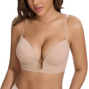 lot 4149 image: JOYSHAPER Womenfts Deep U Plunge Bras Low Cut Push Up Bra Underwired Convertible Backless Bras Plunge Wedding Dress Nude M