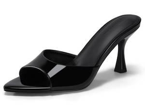 lot 4159 image: Coutgo Womens Heeled Mules Pointed Peep Toe High Heels Slip On Backless Mule Sandals Dress Shoes, Black, Size 6
