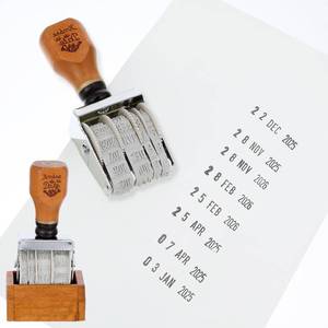 lot 4164 image: Date Stamper - Retro Wooden Date Stamp with Base Day Month Year Inking Stamper for DIY Craft Card Making Planner Scrapbooking Office School