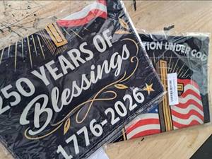 lot 4178 image: ZXvZYT 250 Years of Blessings America Garden Flag, One Nation Under God,USA 250th Anniversary Patriotic Cross Design Flags Banner Double Sided Flax Outdoor Yard Decorative(12inx 18in)