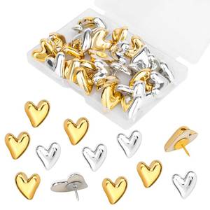 lot 4185 image: 30pcs Heart Push Pins, Gold and Silver Thumb Tacks Decorative Cute Drawing Pins for Cork Notice Board Bulletin Board Wall Home Office Posters Photos Postcards Maps Fixing
