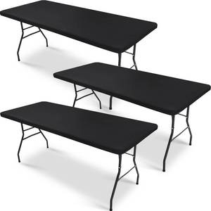 lot 4194 image: Oudain 3 Pcs Plastic Picnic Table Cover Checkered Tablecloth Fitted Rectangular Table Cloth 30 x 72 Inch Vinyl Waterproof Flannel Backed with Elastic Rim for Indoor Outdoor Picnic Party(Black)