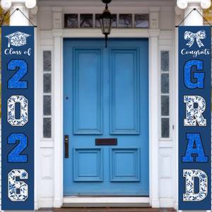 lot 4200 image: Boao Class of 2026 Graduation Decorations Blue Chinoiserie Flowers Graduation Porch Door Sign Banner Congrats Grad Party Supplies for High School College Grad Party Decoration