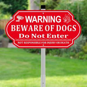 lot 4201 image: Beware of Dog Sign, Beware of Dog Signs for Fence Do Not Enter and Not Responsible for Injury or Death, Weather Resistant Easy to Install (Red 7x14 inches)