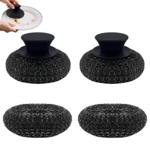 lot 4234 image: Frayot Stainless Steel Wool Scrubber with Rubber Handle and 2 Pads for Cleaning Dishes, Kitchen Pots, Pans, Grills (Black-2Pack)