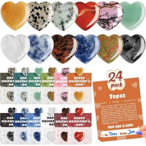 lot 4251 image: UKM 24Pack Valentines Day Gem Gifts for Kids, Heart-Shape Crystal Valentines Cards, Valentines Gift Cards for Kids School Class Classroom (Random acrylic stones)