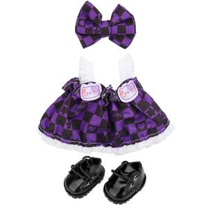 lot 4278 image: 6.69 Inch Doll Clothes Set, 17cm Cute Doll Outfit Including Black Shoes Purple Skirt and Bow Kawaii Fashion Dress Up Accessories