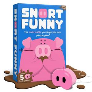 lot 5229 image: Snort Funny � The Oinkredible You Laugh You Lose Party Game  Family Games for Kids and Adults  150 Challenge Cards, 5 Pig Snouts and Mud Tokens  Funny Games for Friend and Family, 4-8 Players, Ages 8