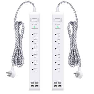 lot 5241 image: 2 Pack Power Strip Surge Protector, 6 Outlets 4 USB Ports (2 USB C) 5Ft Long Extension Cords, Flat Plug Overload Protection Outlet Strip, Wall Mount for Home, Office and Dorm Essential, ETL Listed