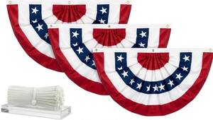 lot 5242 image: 3 Pack Large American Flag Bunting 3x6 FT � Jumbo Pleated Patriotic Fan Flags for High Porches, Large Decks and Festivals � Heavy Duty Outdoor July 4th Decoration with Zip Ties