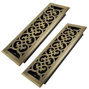 lot 5259 image: Howeall 4x14 Inches 2 Pack Heavy Duty Walkable Floor Register Easy Adjust Air Supply Lever Floor Vents - Charlotte Design - Vent Cover for Home Floor - Antique Brass