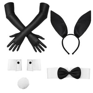 lot 6054 image: Bunny Costume Set - Easter Costumes Rabbit Ear Headband Bow Tie Collar Cuffs Gloves Tail Accessory for Easter Halloween Cosplay Party Black